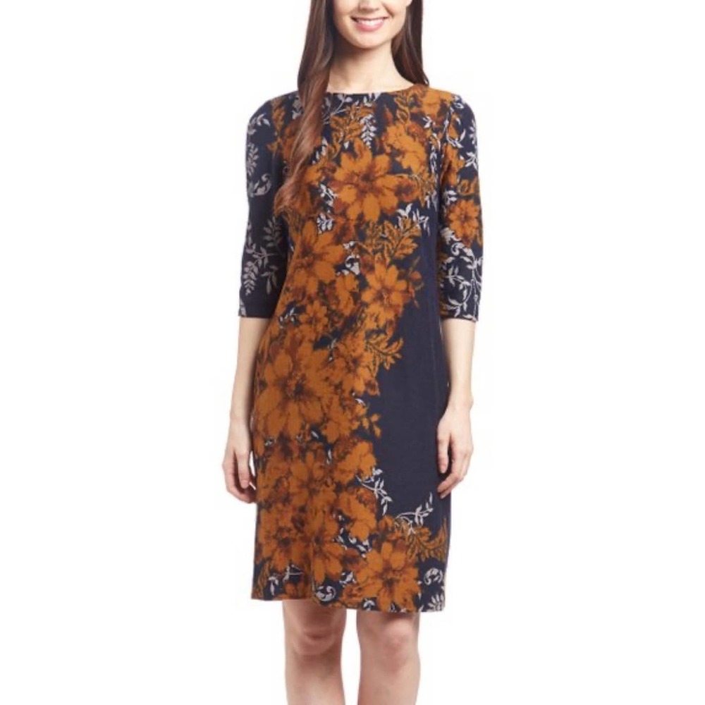 RMLL Gold & Navy Floral Sheath Dress size: 10